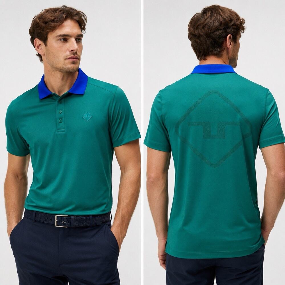 J.Lindeberg Ross Polo Shirt Men’s M Proud Peacock Green Blue Golf Regular Fit